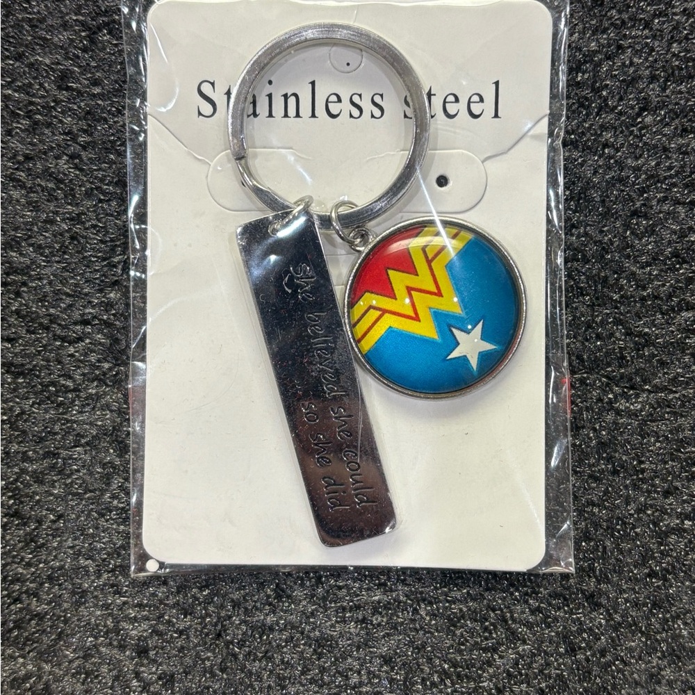 Wonder Woman Keychain with Inspirational Tag